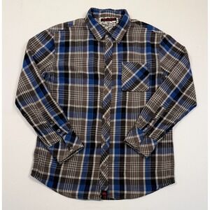HAWK Men's M Plaid Flannel Shirt Blue Gray Black Long Sleeve Button Front Casual